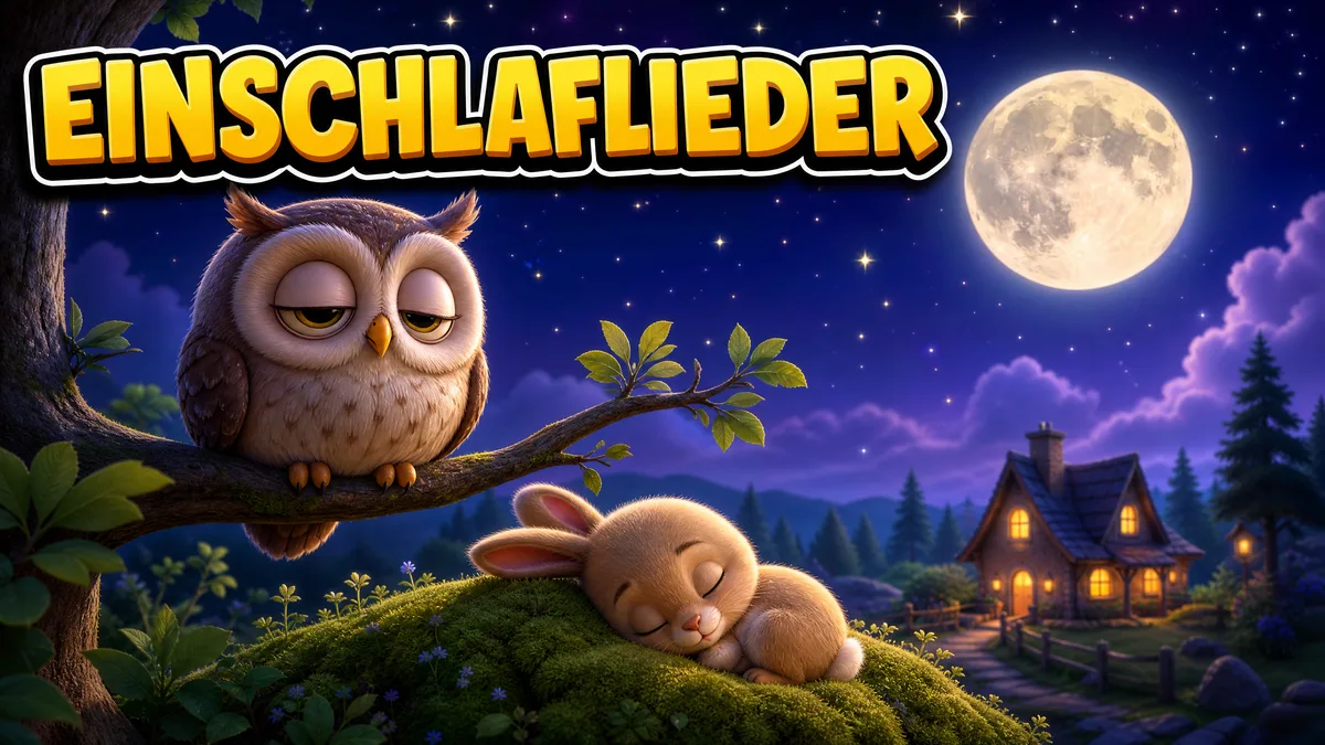 Schläfrige Eule und schlafendes Häschen unter Vollmond und Sternenhimmel